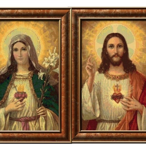 Korsstygnsmönster till Jesus och Maria i det heliga hjärtat (PDF-nedladdning)
