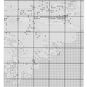 Puede incluir: Un gr&aacute;fico de punto de cruz en blanco y negro con s&iacute;mbolos para un proyecto de punto de cruz. El gr&aacute;fico est&aacute; etiquetado como "P&aacute;gina 5 de 6 Posici&oacute;n B:2" y "Gr&aacute;fico de muestra".
