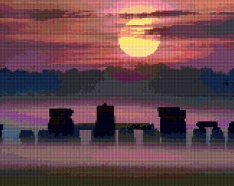 Stonehenge Sunrise Mist Cross Stitch pattern PDF - Instant Download!