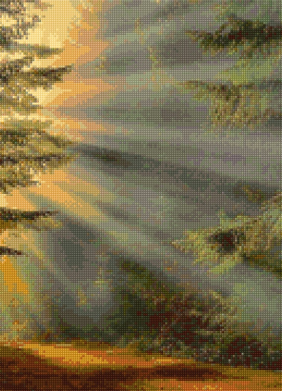 Sacred Forest Sunrays Cross Stitch Pattern Pdf Instant Download - 