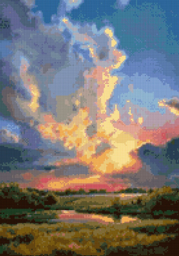 Fiery Sunset No. 2 Cross Stitch Landscape pattern PDF - Instant Download!
