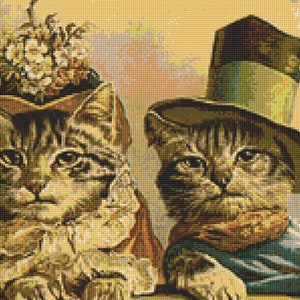 Mr & Ms Cat Cross Stitch pattern - Vintage Cats PDF - Instant Download!