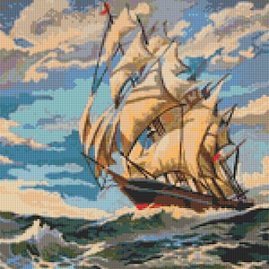 1950s Sailing Ship Mid Century Cross Stitch pattern PDF - Instant Download!