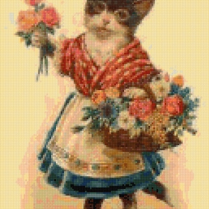 Victorian Cat with Flowers Cross Stitch pattern - Vintage Cats PDF - Instant Download!