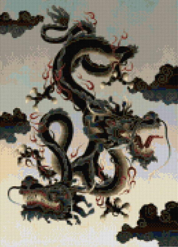 Asian Two Headed Dragon Cross Stitch Pattern - PDF - Instant
