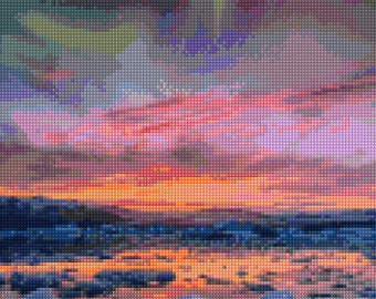 Iceland Sunset Aurora Borealis Cross Stitch pattern PDF - Instant Download!