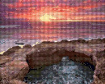 Oregon Coast Devil's Punchbowl at Sunset landscape Cross Stitch pattern PDF - Instant Download!