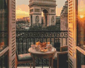 Paris Arc du Triomphe morning balcony Cross Stitch pattern PDF - Instant Download!