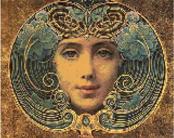 Art Nouveau Woman Cross Stitch pattern PDF - Instant Download!