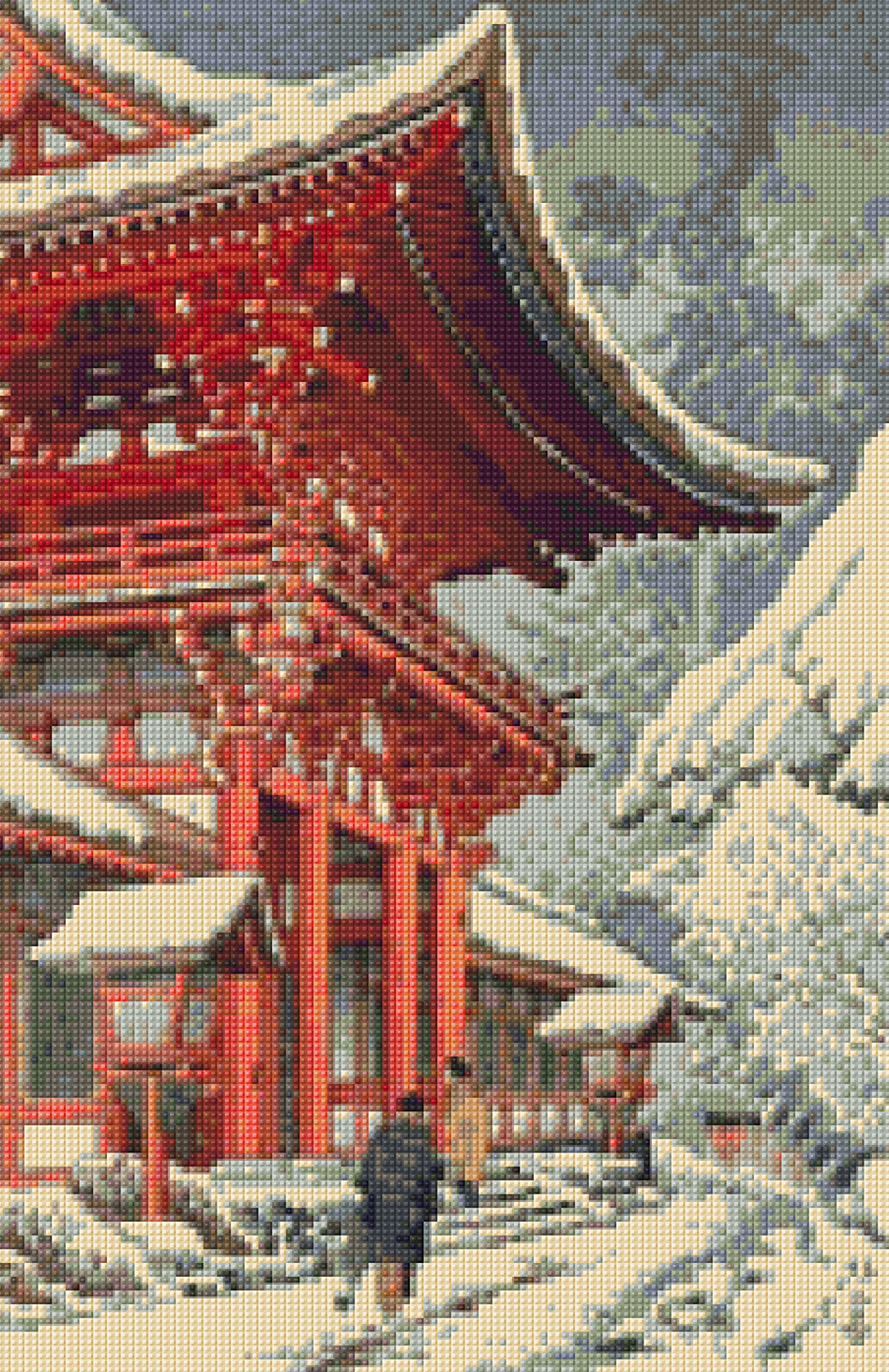 Vintage Japanese Shrine Woodblock Cross Stitch Pattern PDF