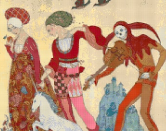 Art Deco Cross Stitch Pattern: Love Desire Death, George Barbier (PDF)