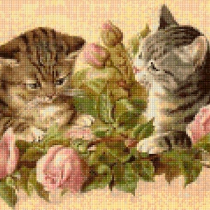 Victorian Kittens and Roses Cross Stitch pattern - Vintage Cats PDF - Instant Download!