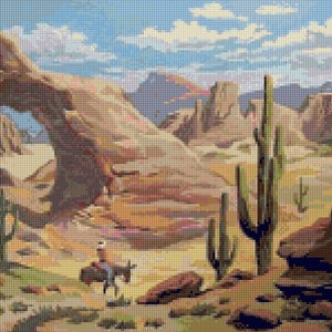 1950s Cowboy and Desert Arches Mid Century Cross Stitch pattern PDF - Instant Download!