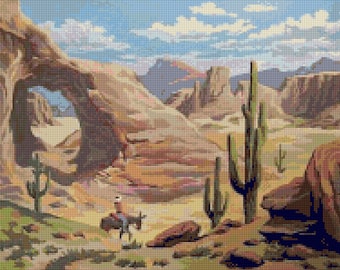 1950s Cowboy and Desert Arches Mid Century Cross Stitch pattern PDF - Instant Download!