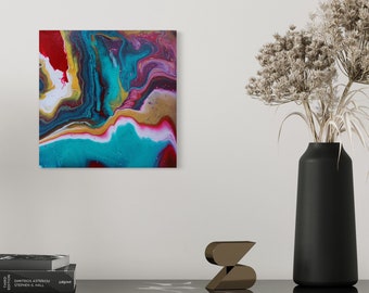 Fluid Art Painting, Fluid Acrylic Art 12”x12”, Marble Wall Art, Abstract Canvas Art,  Dining Wall Decor
