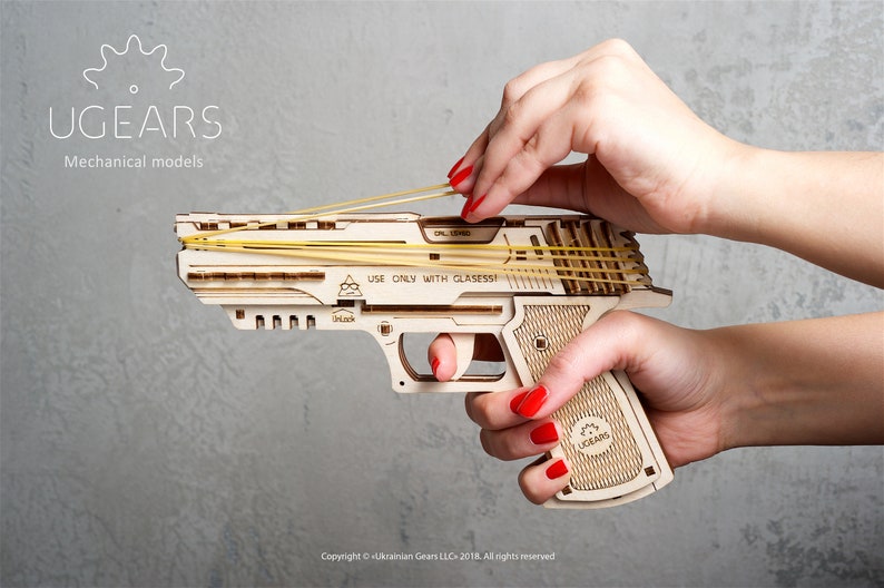Toy Rubber Band Gun 3D Laser Cut Plywood Model Puzzle Wooden Etsy