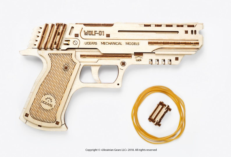 Toy Rubber Band Gun 3D Laser Cut Plywood Model Puzzle Wooden Etsy