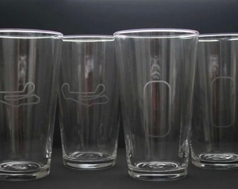 Racetrack Etched Pint Beer Glasses, Set of Four | Race Track Glass Set | Auto Racing Glasses | Motorsport Glassware Gift Set