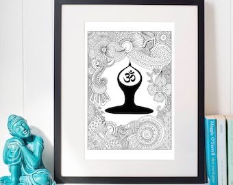 OM Yoga Digital Wall Art, Meditation Space Wall Art, Printable Adult Coloring Page, Spiritual Digital Art, Mindfulness coloring, Art Therapy