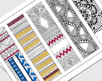 Set of 5 Printable Coloring Bookmarks, 8.5x11 inches, PDF Download, Print and Cut Bookmarks, Book Lovers Gift, Bookworm gifts, DIY Bookmarks