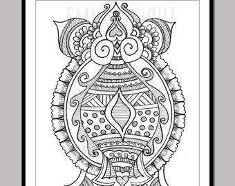 Printable Zentangle Coloring Page for Adults, Mindfulness Coloring, Printable Invitation & Greeting Cards, DIY coloring cards, Art Therapy