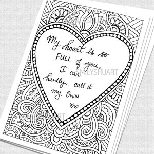 Mon coeur est plein de toi, carte de message d'amour, carte de Saint Valentin imprimable, feuille de coloriage de citations, pour petite amie, petit ami, mari, femme