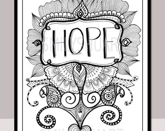 HOPE Printable Motivational Quotes Christmas Coloring Zentangle Adult Pages Cards Mindfulness Art Therapy