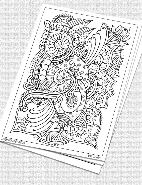 Printable Zentangle Coloring Page for Adults, Mindfulness Coloring,  Printable Invitation & Greeting Cards, DIY Coloring Cards, Art Therapy 