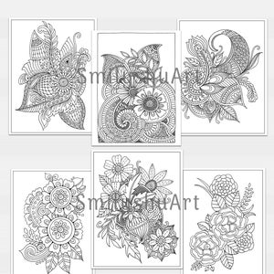 WYPRZEDAŻ! Karty do kolorowania do druku, wzory kwiatowe, arkusze do kolorowania Zentangle, natychmiastowe pobieranie, wkładki do dziennika do kolorowania, strony dziennika