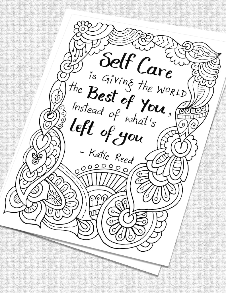 Self Care Quotes Coloring Sheet, Instant Download, Printable Zentangle ...
