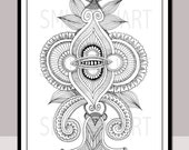 Printable Zentangle Adult Coloring Pages / Cards, Printable Stickers, Henna Art, Tattoo Design, DIY Invitations