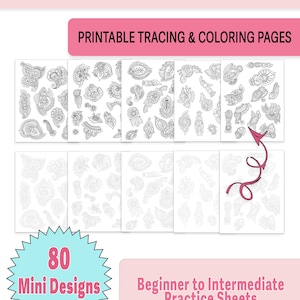Peut inclure: Lot de pages à tracer et à colorier Zentangle Floral Motifs Bundle comprenant 80 mini motifs sur des feuilles blanches. La collection inclut des feuilles d'entraînement pour débutants à intermédiaires avec des dessins au trait noir.