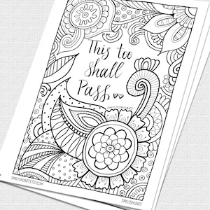 This Too Shall Pass, Instant Download, Afdrukbare motiverende citaten, Zentangle Volwassen Kleurplaat, Mindfulness kleuren, Quarantaine Kunst