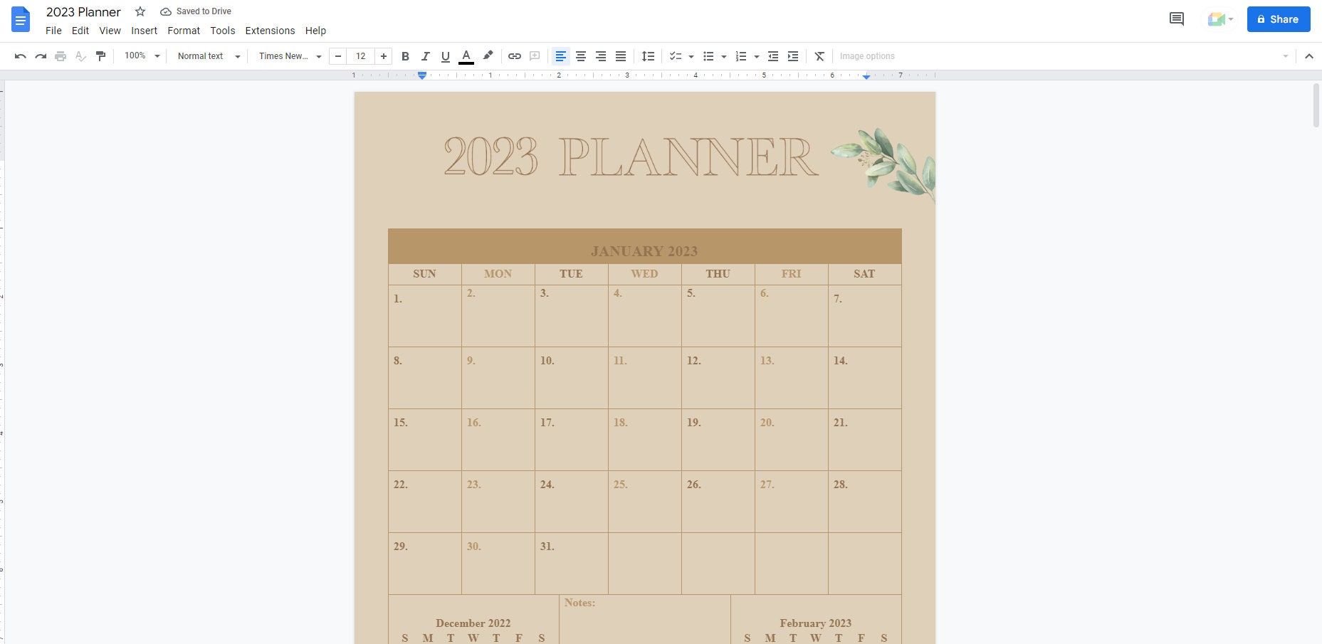 Digital Google Doc Calendar and Planner Customizable and Editable Instant Download Available