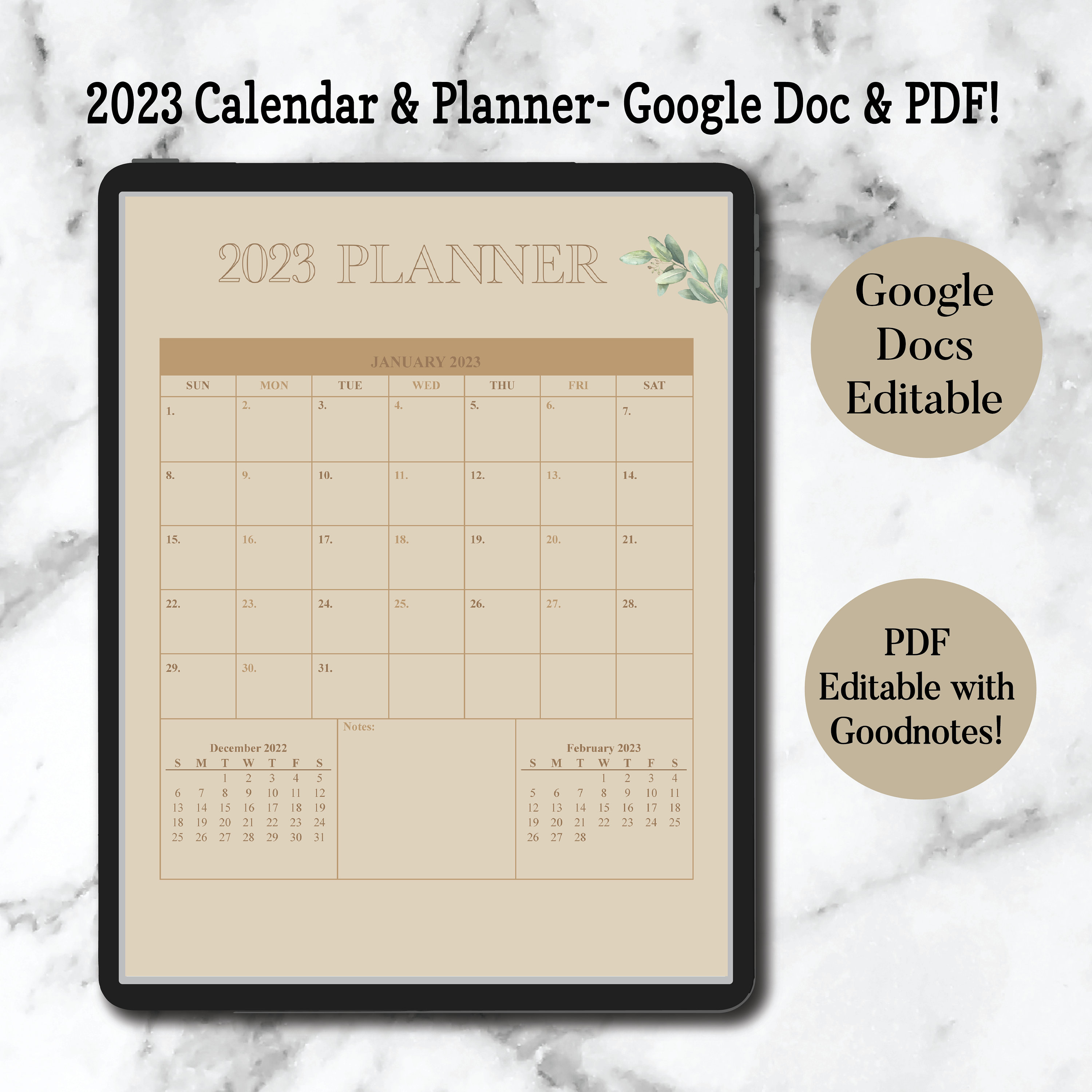 Digital Google Doc Calendar and Planner Customizable and Editable Instant Download Available