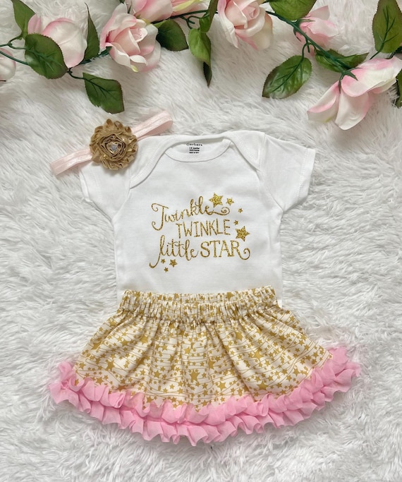 twinkle twinkle little star birthday dress Pink and Gold 
