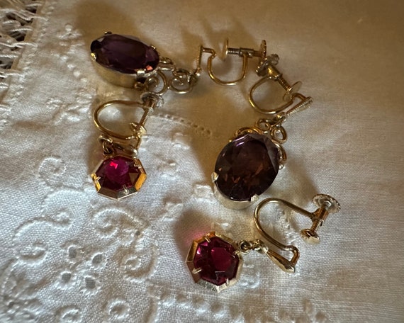 ANTIQUE AMETHYST RUBY paste rolled gold screw bac… - image 6