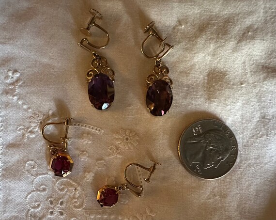 ANTIQUE AMETHYST RUBY paste rolled gold screw bac… - image 3