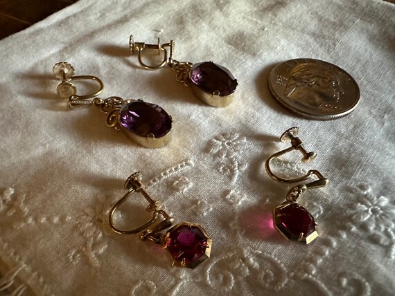 ANTIQUE AMETHYST RUBY paste rolled gold screw bac… - image 8