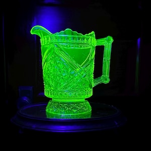 ULTRA URANIUM GLOW and marvellous Richards Hartley Mikado #99 granddaddy size lemonade pitcher 1880’s