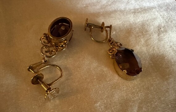 ANTIQUE AMETHYST RUBY paste rolled gold screw bac… - image 4