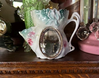 ELUSIVE R.S. PRUSSIA  gents shaving mug Scuttle with horseshoe good luck mirror 1900 fabulous.