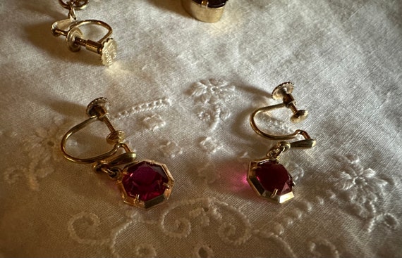 ANTIQUE AMETHYST RUBY paste rolled gold screw bac… - image 5