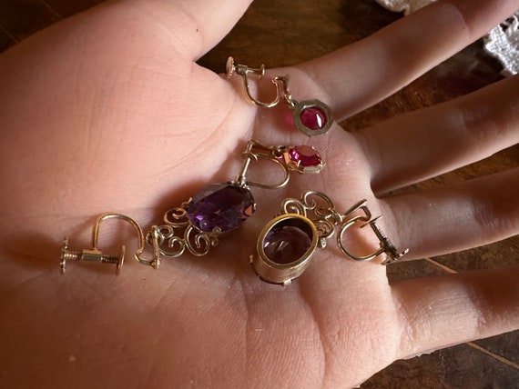 ANTIQUE AMETHYST RUBY paste rolled gold screw bac… - image 2