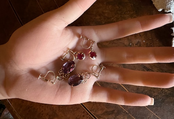 ANTIQUE AMETHYST RUBY paste rolled gold screw bac… - image 1