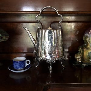 EXTRAORDINARY GRAND VICTORIAN tilting spirit kettle silverplate unbelievably decorated and exquisite Circa 1860-1900 English