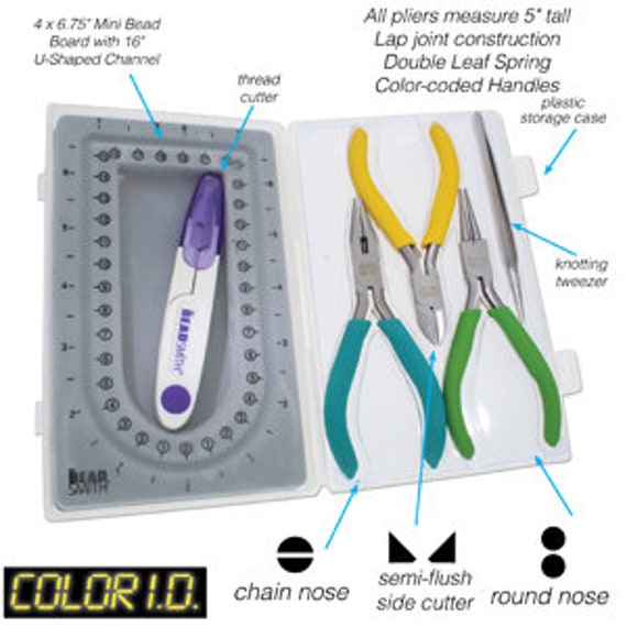 The Beadsmith Beader's Mini Travel Kit - Color-ID Set – Includes Bead  Board, Side Cutter, Round Nose, Chain Nose, Thread Snippers, Tweezers and