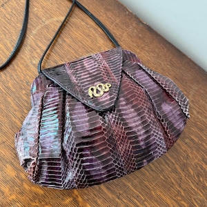 Vintage 70er Jahre Schlange Python Haut Lila Mauve Schulter Plissee Beutel Tasche von J.Reneé