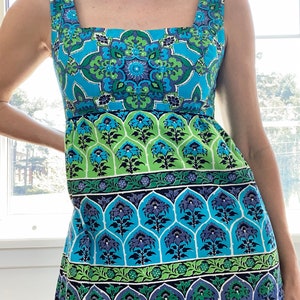 Vintage 1960s Thai Cotton Batik Maxi Dress: Applique Flowers, Baby Doll Style