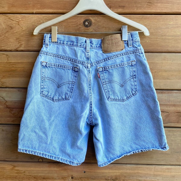 Vintage 1980 Red Tab Levis 550 Light Wash Bermuda Cutoffs Denim Jean Shorts 28 Made in USA